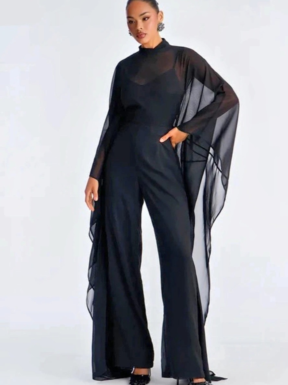 Black Cape Sleeve Jumpsuit Like New